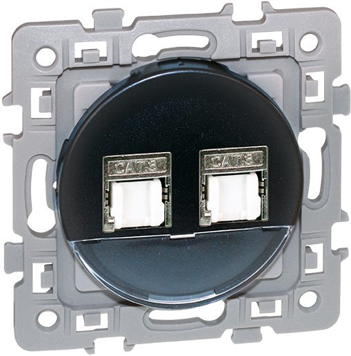 Double prise RJ45 catégorie 6 STP grade 3 anthracite SQUARE