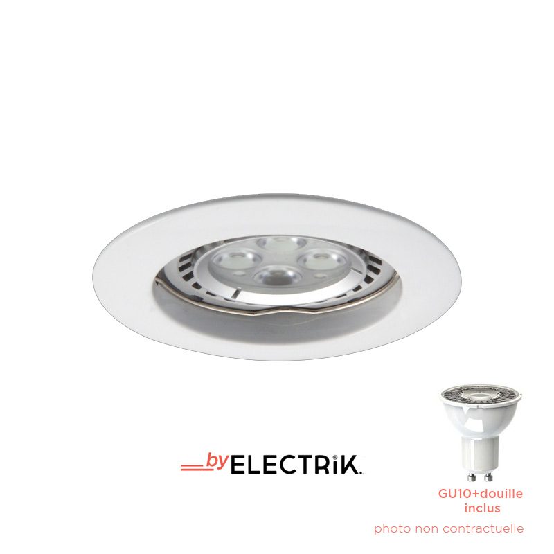 Kit spot fixe blanc 230V GU10 + lampe LED 5W 4000K dimmable Kits Spots complets ElectriK