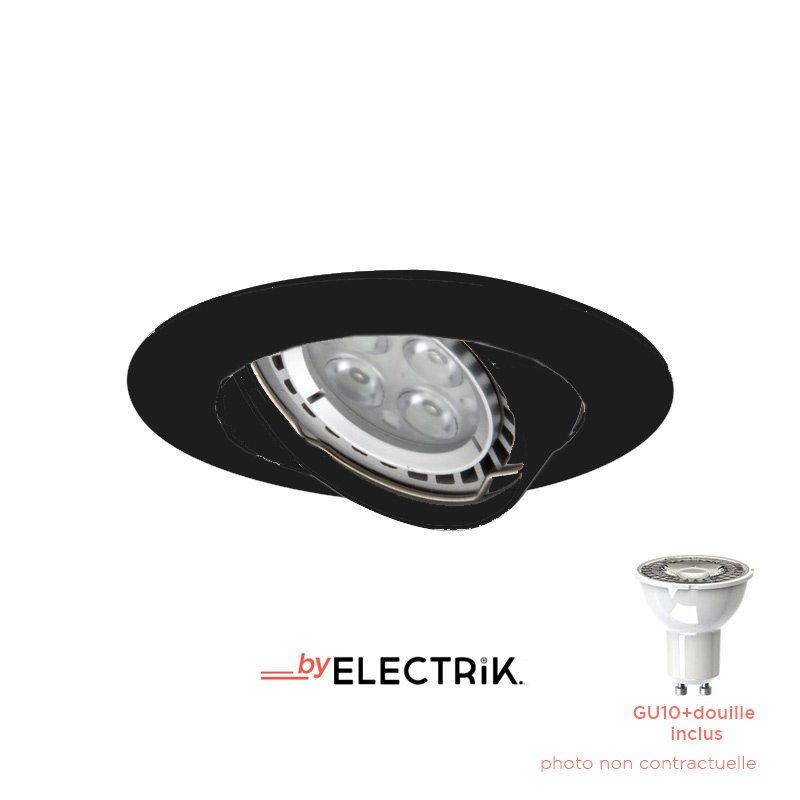 Kit spot orientable noir 230V GU10 + lampe LED 6W 3000K dimmable